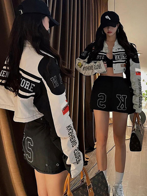 Couple's Detachable Motorcycle Baseball Jacket for Women, Autumn Thin Vintage American Retro Racing Hot Girl Outfit