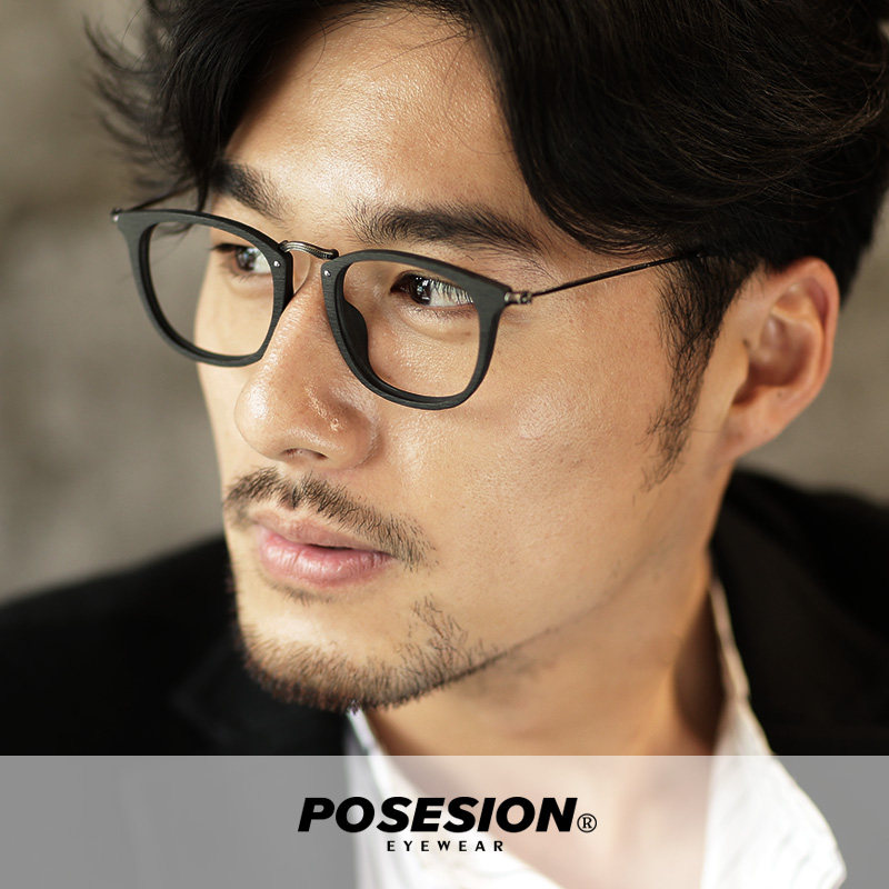 POSESION wood grain plate frame Metal thin leg eyeglass frame Black eyeglass frame large frame myopia men and women tide