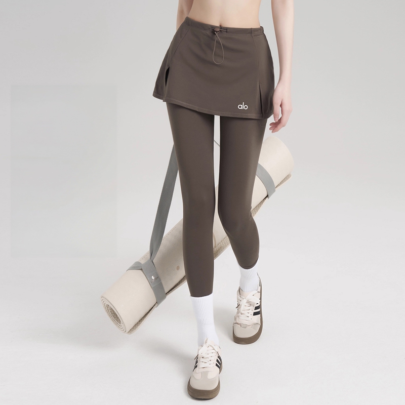 Aio Pilates Yoga Skirt Pants for Women, Slimming and Butt-Lifting Fitness Pants, Autumn High-Waisted Two-In-One Running Sports Long Pants