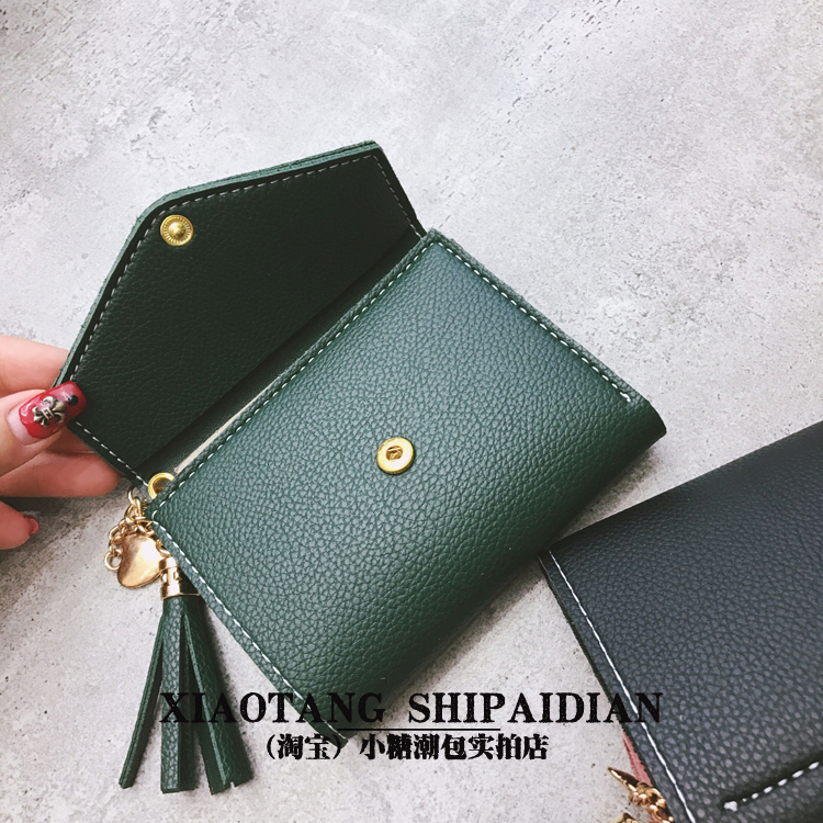 2018 phiên bản tiếng Hàn mới của ví nhỏ nữ ngắn đoạn hoang dã khóa trái tim tua rua mini ví nữ túi xách túi xách ví gucci