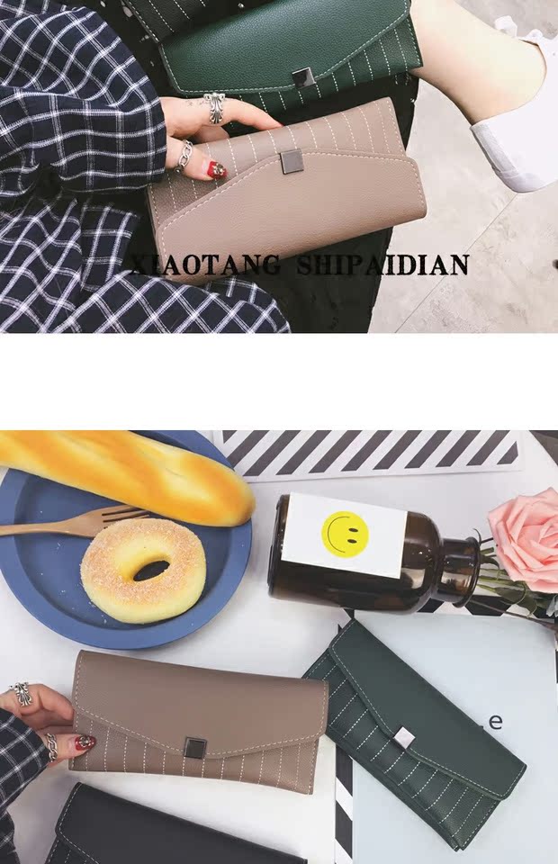 Ví mới 2018 nữ dài phần sinh viên Hàn Quốc đơn giản mỏng retro nhỏ khóa tươi ví ví gói túi xách ví sen