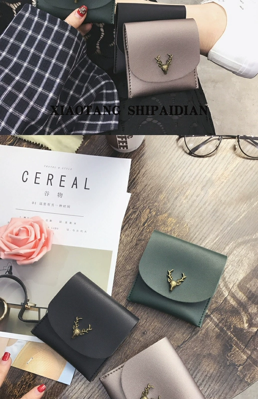 2018 phiên bản tiếng Hàn mới của châu Âu và Hoa Kỳ retro ví đơn giản nữ ngắn đoạn khóa đinh tán hươu đầu đồng xu gói thẻ nữ ví cầm tay nữ hàng hiệu