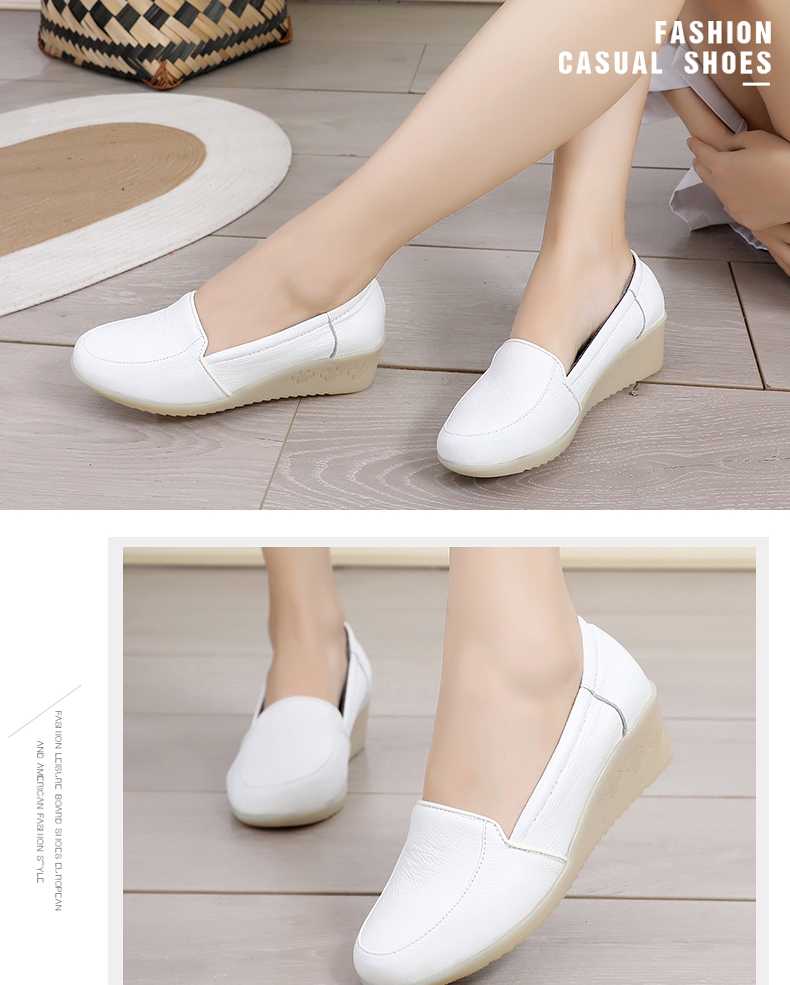 Giày y tá da trắng mùa thu đông mới cộng với độ dốc nhung với đế gân bò thoải mái chống trượt giày đế thấp đế mềm - Giày cắt thấp giày hồng thạnh nữ