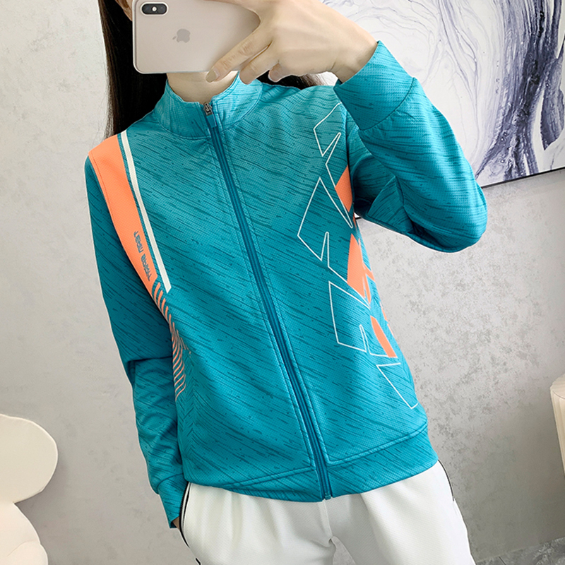 Spring and Autumn Quick-Drying Stand-Up Collar Loose-Fitting Printed Jacket for Men and Women, Badminton Training Set, Running Competition Sportswear