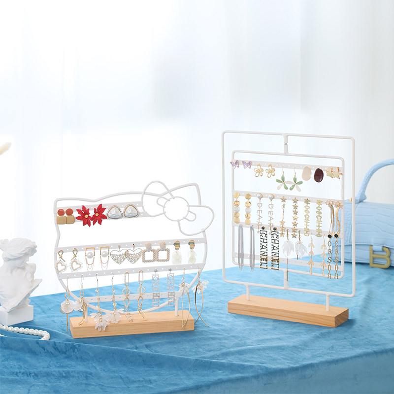 Iron Art Jewelry Rack Solid Wood Base Earrings Show Show Nordic Wind Ornament Containing Shelf Ear-Ear Pendant woman-Taobao