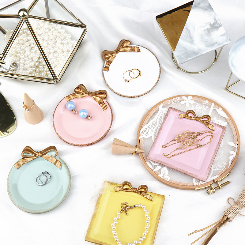 Retro multicolored mini tray decoration disc wedding props jewelry disk dresser receives disc ring tray