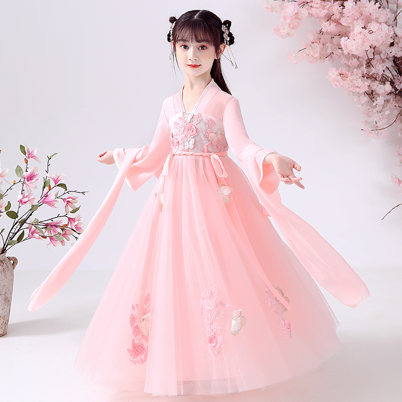 Hanfu Girls Skirt Cherry Blossom Girls Tang Costume Spring Costume Children's Costume Chinese Style Spring Dress Spring Dress Spring And Autumn Super Immortal
