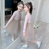 Платье, тонкий осенний свитер, осенняя детская трикотажная юбка, 2020, осеннее, в западном стиле, детская одежда