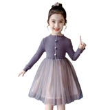 Платье, тонкий осенний свитер, осенняя детская трикотажная юбка, 2020, осеннее, в западном стиле, детская одежда