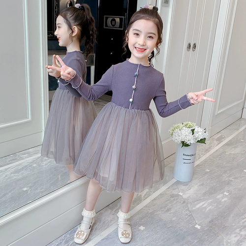 Платье, тонкий осенний свитер, осенняя детская трикотажная юбка, 2020, осеннее, в западном стиле, детская одежда