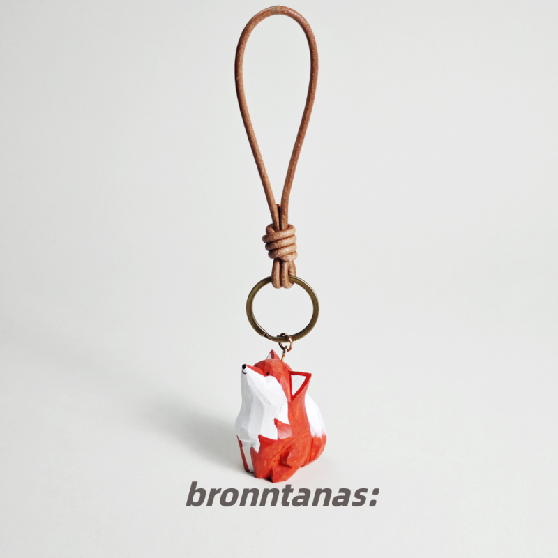 Wood Carving Little Prince's Little Fox Keychain Backpack Pendant Key Ring Car Key Chain Birthday Gift