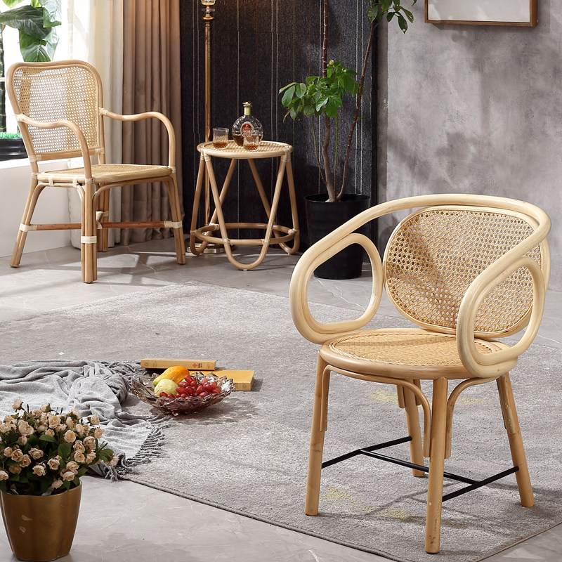 Nordic Balcony Rattan Woven Table and Chair Rattan Chair Dining Chair Rattan Casual Negotiation Chair Coffee Table Three-piece Set Combination