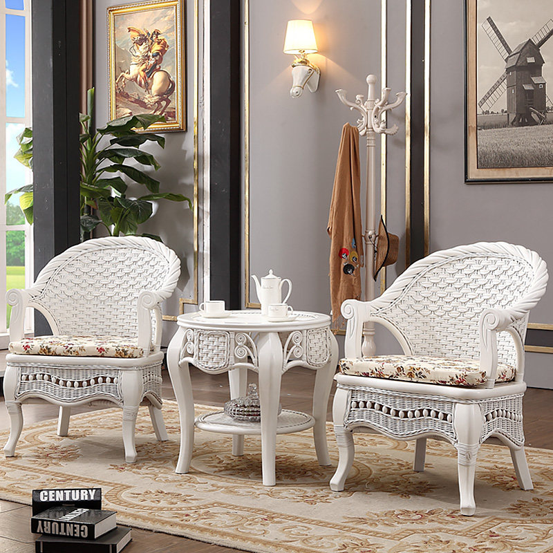 Guest in talks RATTAN CHAIR TEA TABLE THREE SETS WHITE BALCONY CASUAL CHAIR SOLID WOOD RATTAN TABLE AND CHAIRS TEA TABLE COMPOSITION