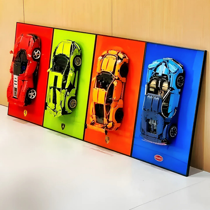 Lego Building Blocks Porsche Car Wall-Mounted Picture Frame Ferrari Background Board Thickened Decorative Painting Can Be Hung in the Living Room or Bedroom