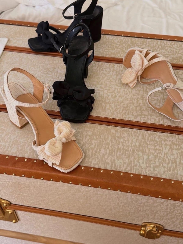 Doggyqin Same Style Shoes, Liliana Bowknot Women's Chunky High Heels, Square-Toed Sandals, Versatile Women's Shoes