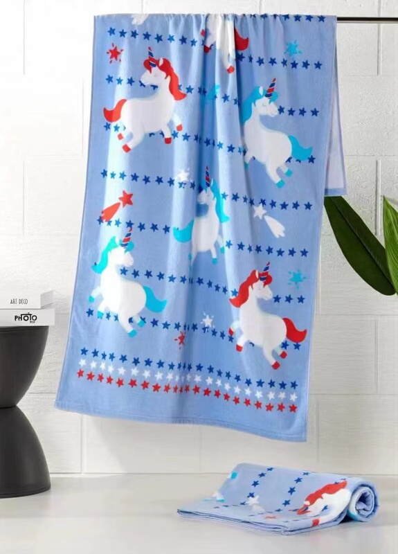 New Style All-Cotton Printed Pony Unicorn Bath Towel, Large Pure Cotton Bath Towel for Men and Women, Beach Towel