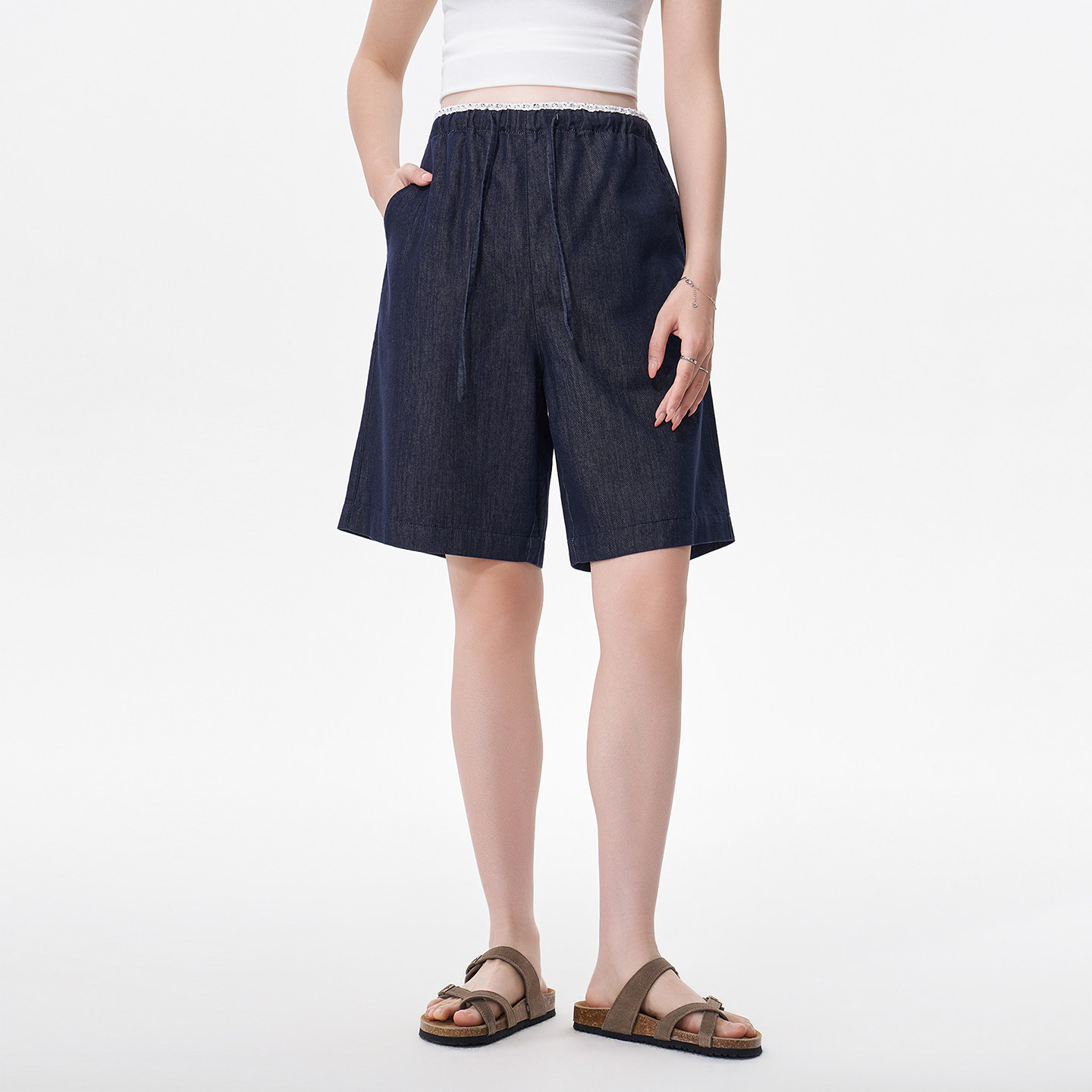 Masanon Maternity Jeans Summer Thin Style Outerwear for Petite Women with Lace Trim Five-Point Shorts Summer Wear 2026 New Model — 3
