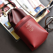 PLEPIC Korean creative temperament double-layer glasses bag drawstring storage bag cloth patchwork leather mens and Womens sun sunglasses bag