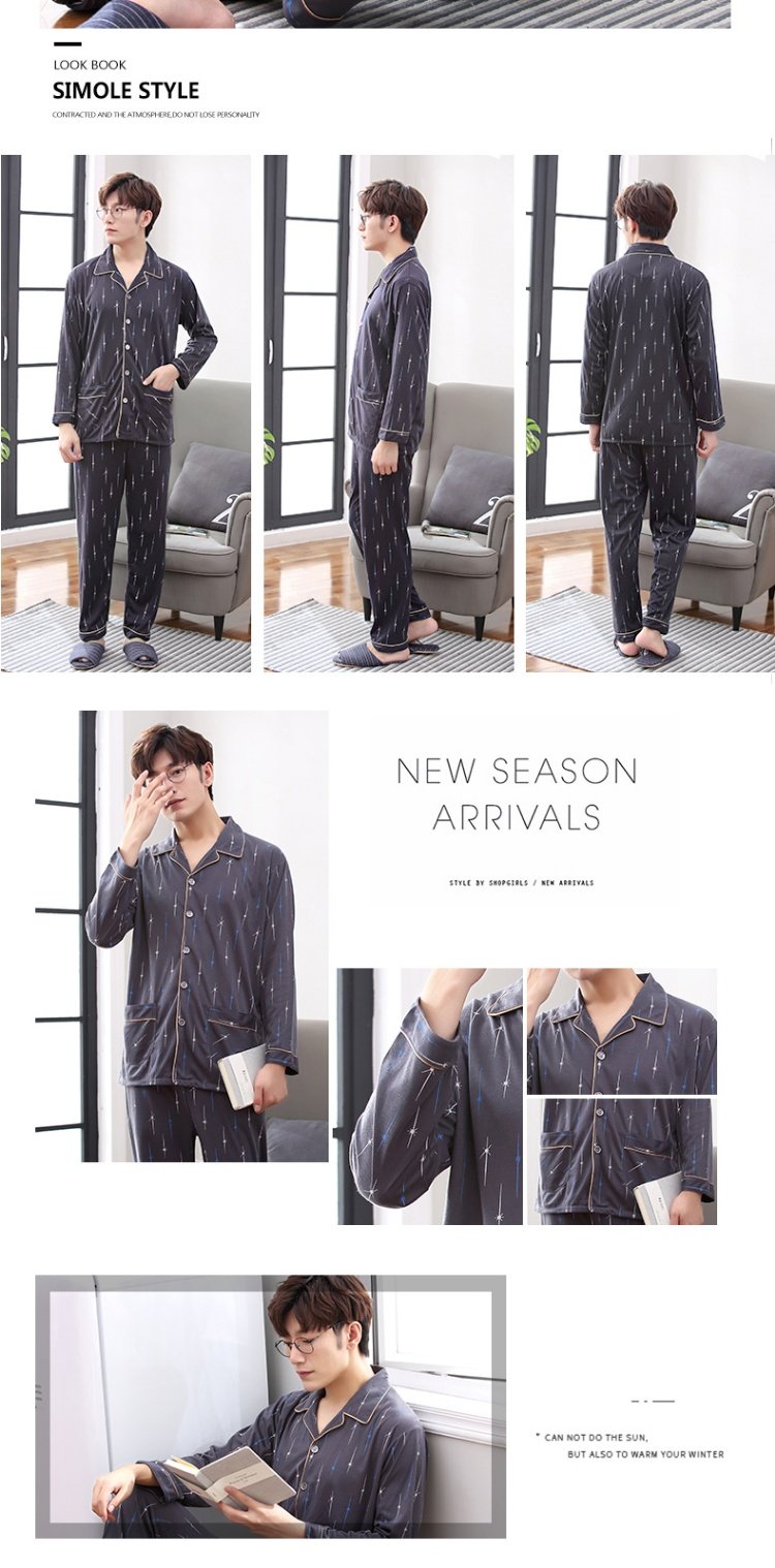 Đồ ngủ nam cotton dài tay mùa xuân và mùa thu trung niên áo len nam mùa hè cotton mỏng phần thanh niên mùa xuân dịch vụ nhà nam do lot nam