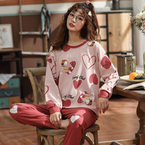 Pure cotton pyjamas female winter princess wind long sleeves sweet and cute outside wearing Korean version frescoed student sleepwear female spring and autumn