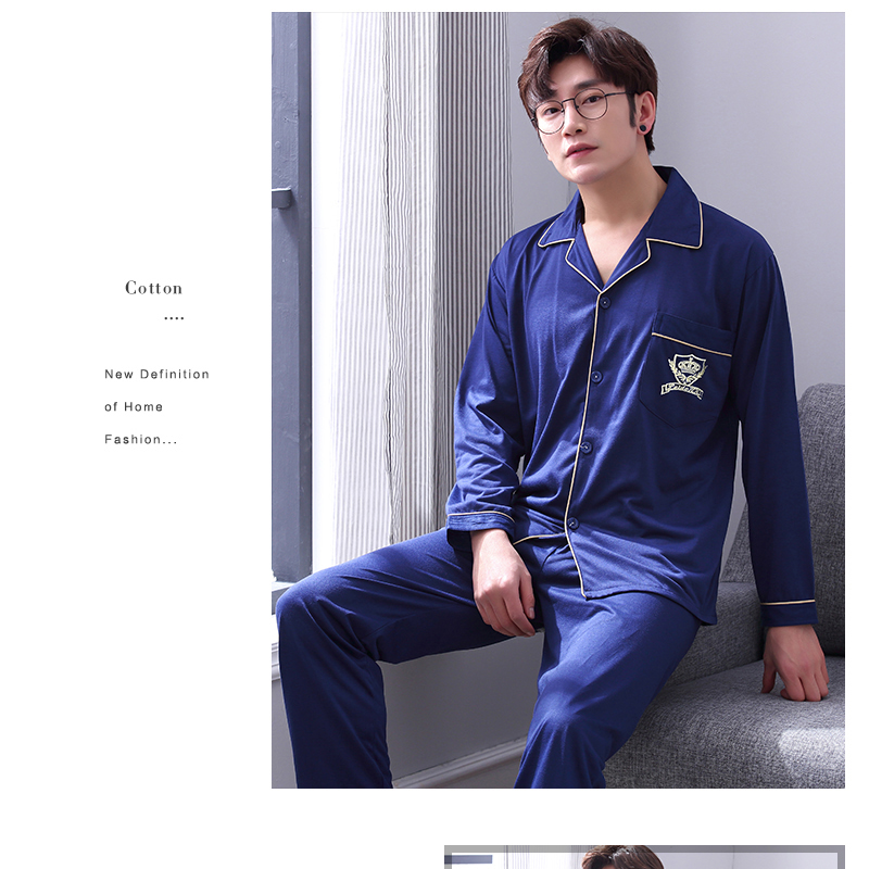 Đồ ngủ nam cotton dài tay mùa xuân và mùa thu trung niên nam phục vụ nhà mùa hè cotton mỏng phần thanh niên mùa thu và đồ ngủ nam quần áo ngủ nam
