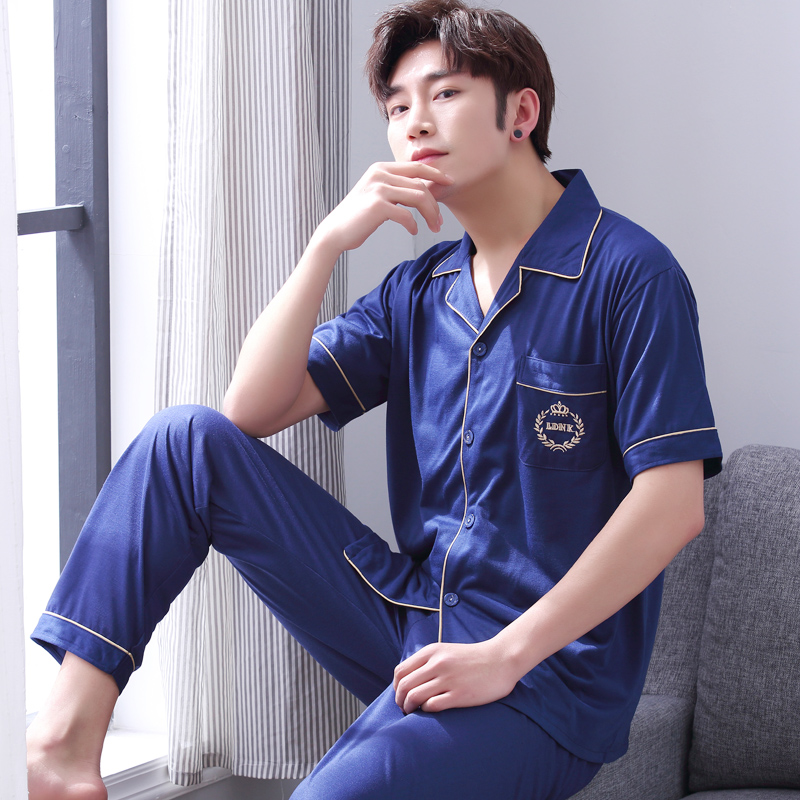 Bộ đồ ngủ mens ngắn sleevecotton mùa hè bộ mỏng trẻ cộng với bộ sân mens mùa hè quần áo nhà mens đồ ngủ.