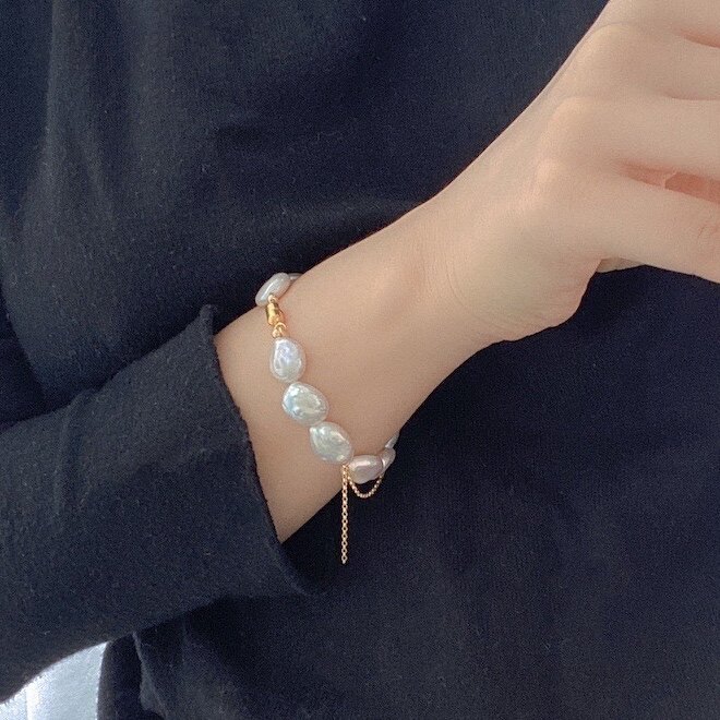 Light extravagant temperament Baroque pearl handmade string of American imports 14K Baugold European and American fashion minimalist hand decorated female