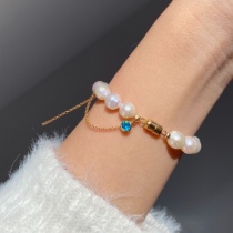 Natural Floodlight Baroque Pearl Bracelet American 14K Bag Gold Starry Sky Blue Zircons Decorated With Light Lavish Temperament