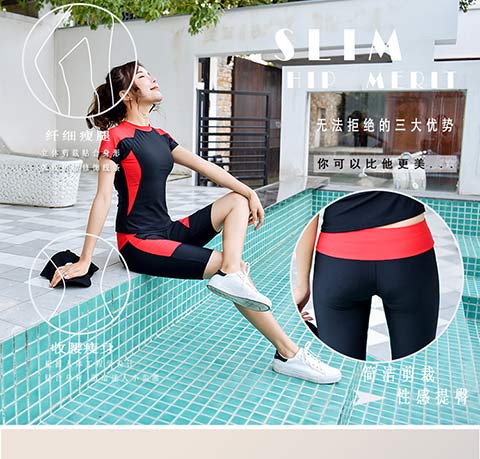 Áo tắm nữ bảo thủ chia ngắn tay áo giảm béo bụng Sinh viên Hàn Quốc võ sĩ thể thao kích thước lớn suối nước nóng - Bộ đồ bơi hai mảnh đồ bơi 2 mảnh kín