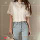 2024 ຮູບແບບໃໝ່ຂອງເກົາຫຼີ Hook-work Hollow Lace Top Women's Loose Super Fairy Temperament Shirt Western Style Versatile Shirt Summer