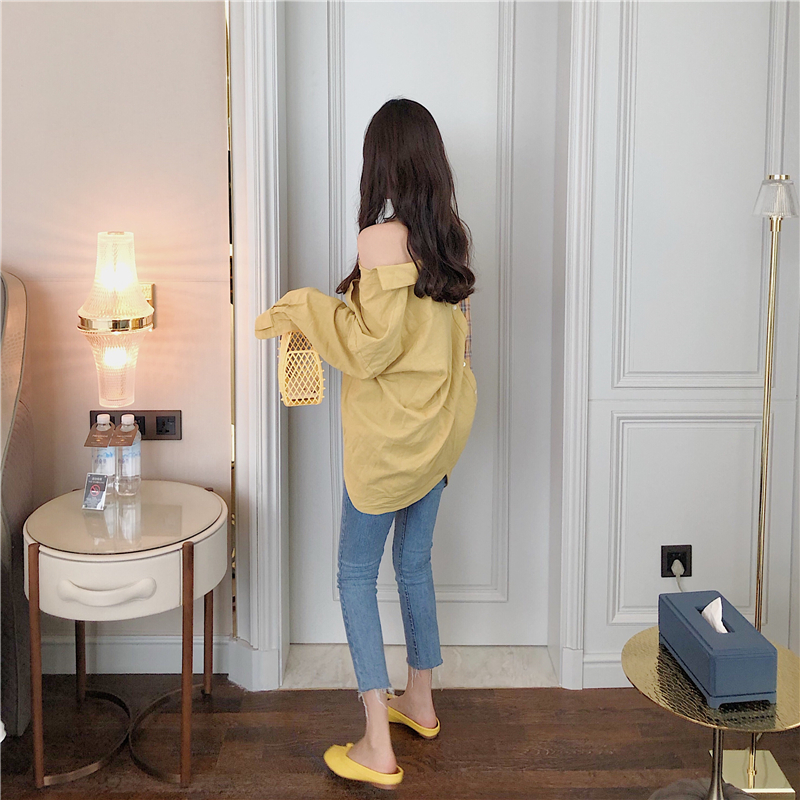 VK旗艦店 韓系設計感撞格紋慵懶長袖上衣