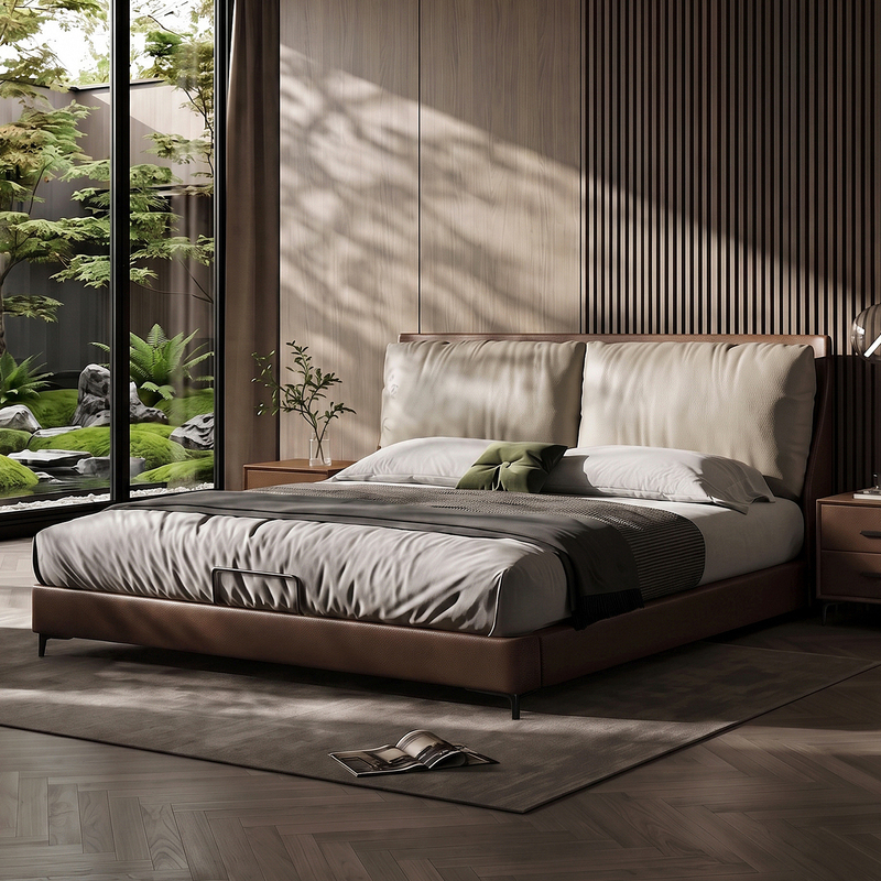Simple and Modern 1.8m Double Master Bedroom High-End Elegant Frame Bed 2X 2.2m Storage Soft Leather Art Bed
