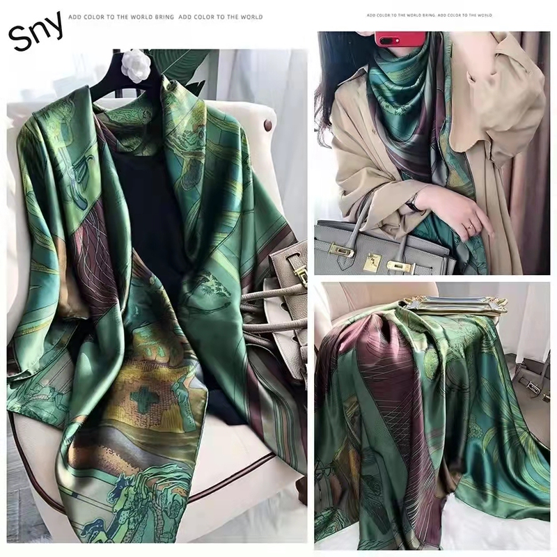 Lijin Satin Square Scarf 110*110cm Spring and Autumn Korean Style Versatile Satin Square Scarf Women's Silk Scarf Shawl Beach Towel Lijin Satin Square Scarf 110*110cm Spring and Autumn Korean Style Versatile Satin Square Scarf Women's Silk Scarf Shawl Beach Towel