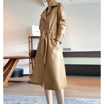  Designers new lace-up slim leather leather jacket womens mid-length windbreaker Haining sheepskin fur coat