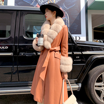  Off-code clearance special cowhide leather leather clothing womens medium and long windbreaker jacket down jacket fox fur grass coat