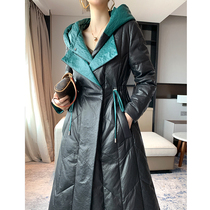  JU FUR designers new temperament leather down jacket womens mid-length hooded jacket sheepskin fur coat