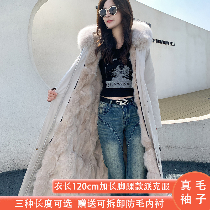 2025 New Style Parka for Women, Winter Fox Fur Lining, Long Fur Coat, Fur Integrated Detachable Coat