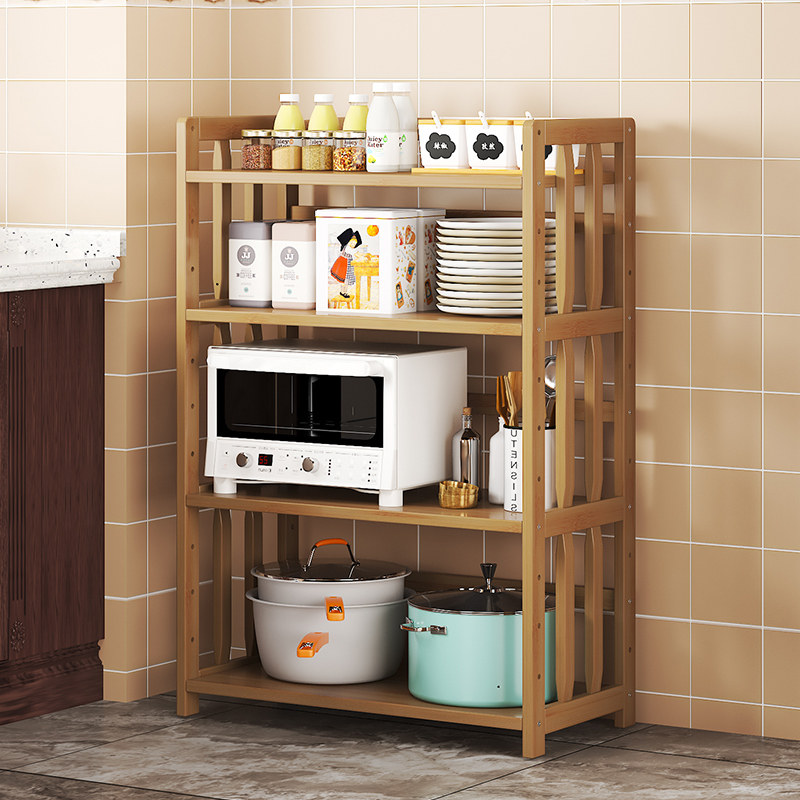 Thickened kitchen rack cabinet 3-layer 4-layer oven microwave oven storage rack solid wood bamboo floor-to-ceiling multi-layer shelf