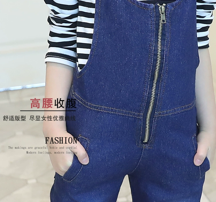 Cô gái denim bib 2018 xuân mới lớn trẻ em phiên bản Hàn Quốc của quần tây một mảnh Quần denim bé gái 12 tuổi quần jean lưng thun cho bé