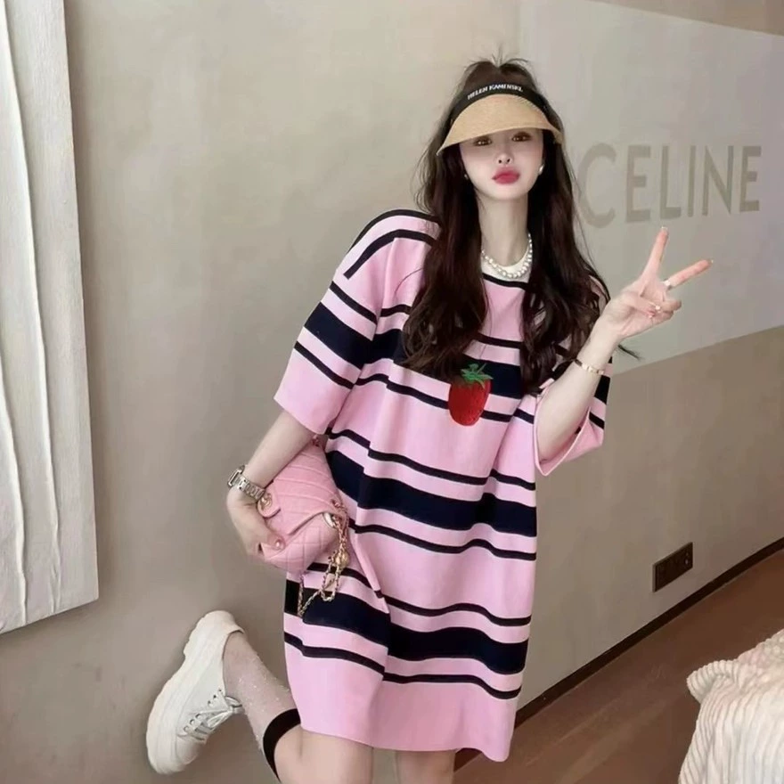 P58984# Dress Pregnant Loose Dress Women Striped Summer Maternity Clothes Knitted Pregnancy Dress sustainable maternity clothes