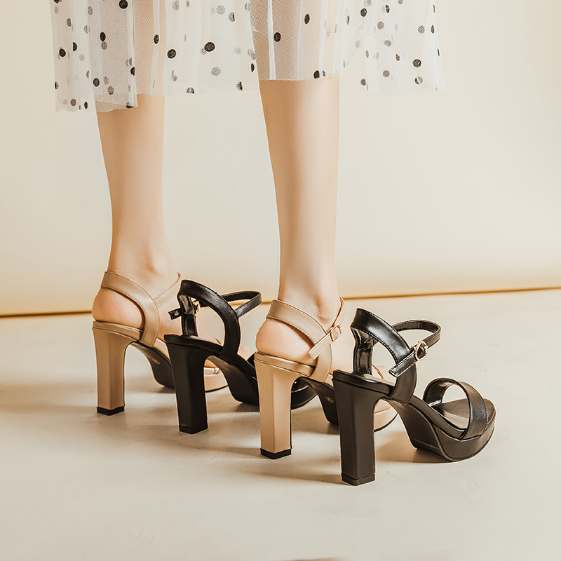 2026 Summer 10cm High Heels Korean Style One-Strap Sandals Women's Chunky Heel Open-Toe Platform Leather Shoes 2026 Summer 10cm High Heels Korean Style One-Strap Sandals Women's Chunky Heel Open-Toe Platform Leather Shoes