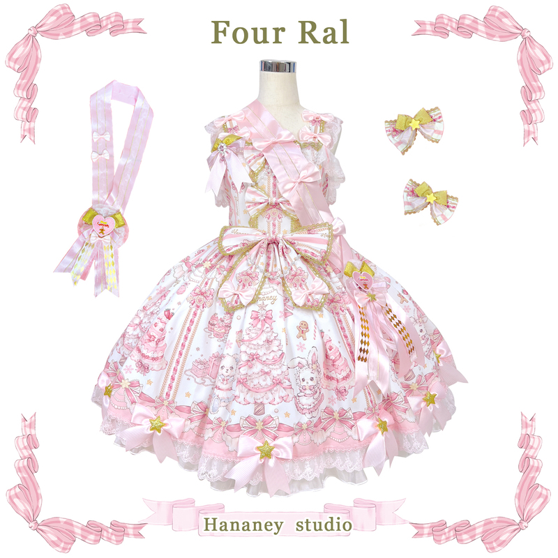 4.19 Limited Time Sale [Adult Version] Original Bear and Rabbit Christmas Carol Lolita Dress Jsk Cute Op Pink Black Red