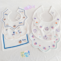 2021 New Korean embroidery baby bib men and women Baby Cotton saliva towel petal bib rice pocket 3
