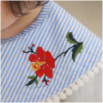 Summer thin baby bib embroidery flower mouth towel shawl female baby cotton bib 360 round rice pocket