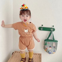 Baby short sleeve suit Summer new baby cartoon Little Bear T-shirt shorts Leisure sport 2 pieces for male and female children