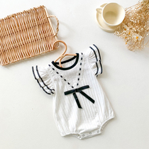 Korean Navy style female baby flying sleeve halter 2021 summer new baby sleeveless jersey cotton jumpsuit