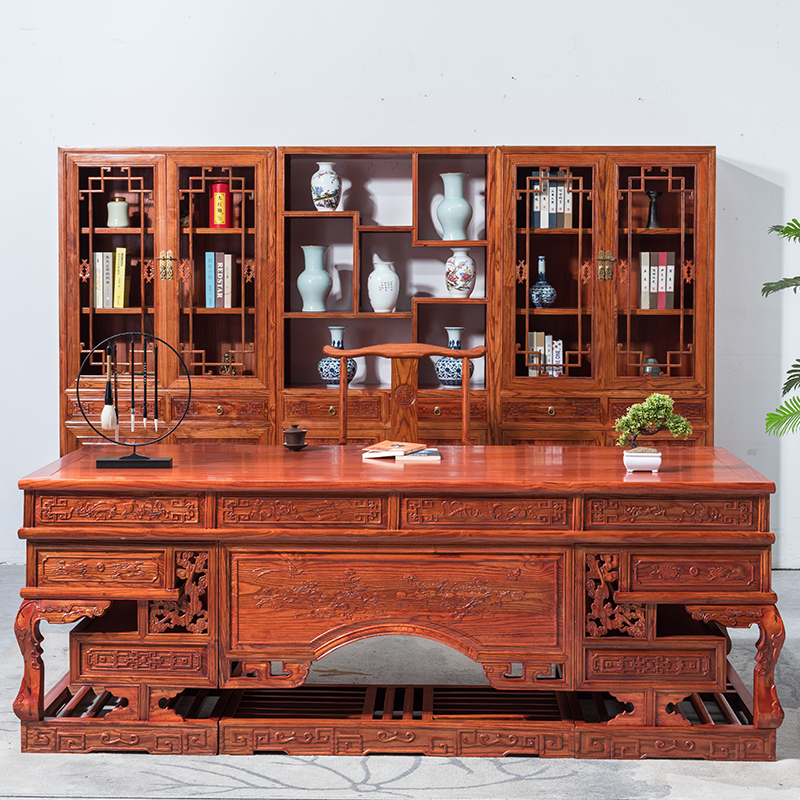 Chinese-Style Solid Wood Office Desk and Chair Set, Antique Writing Desk, Elm Bookcase, Desk, Executive Desk, Boss Desk, Calligraphy Desk Chinese-Style Solid Wood Office Desk and Chair Set, Antique Writing Desk, Elm Bookcase, Desk, Executive Desk, Boss Desk, Calligraphy Desk