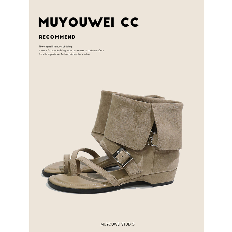 Niche Fashion Retro Flip-Toe Sandals for Women, Summer Metal Buckle New Non-Slip Wedge Retro Roman Sandals Niche Fashion Retro Flip-Toe Sandals for Women, Summer Metal Buckle New Non-Slip Wedge Retro Roman Sandals