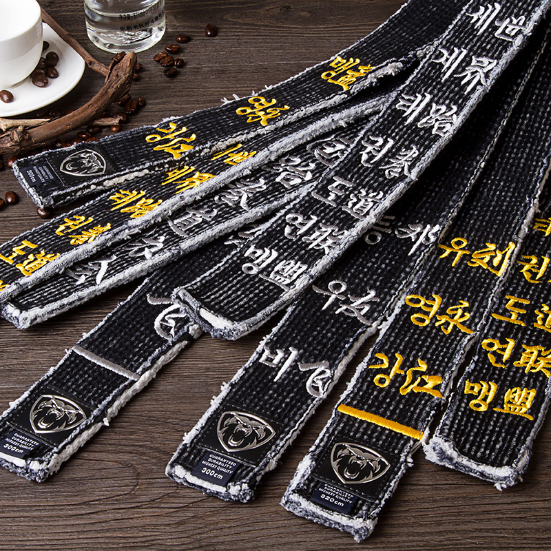 Taekwondo belt Black belt Road belt Embroidered word custom belt Black coach belt Duan male karate Judo master