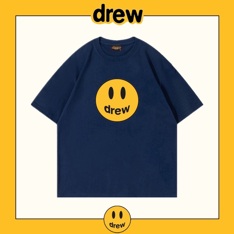 Drew Smiley Face Short-Sleeve T-Shirt, Round Neck, Unisex, Summer American Style Trendy Brand, Pure Cotton, Loose Fit, Student Top, Couple Style